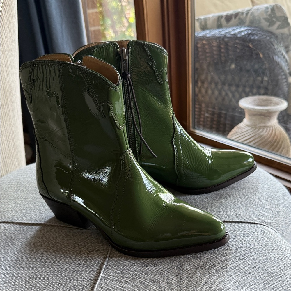 Free People Olive Patent Heeled Boots